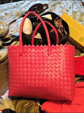 Braided Pink Tote Bag with Double Handles